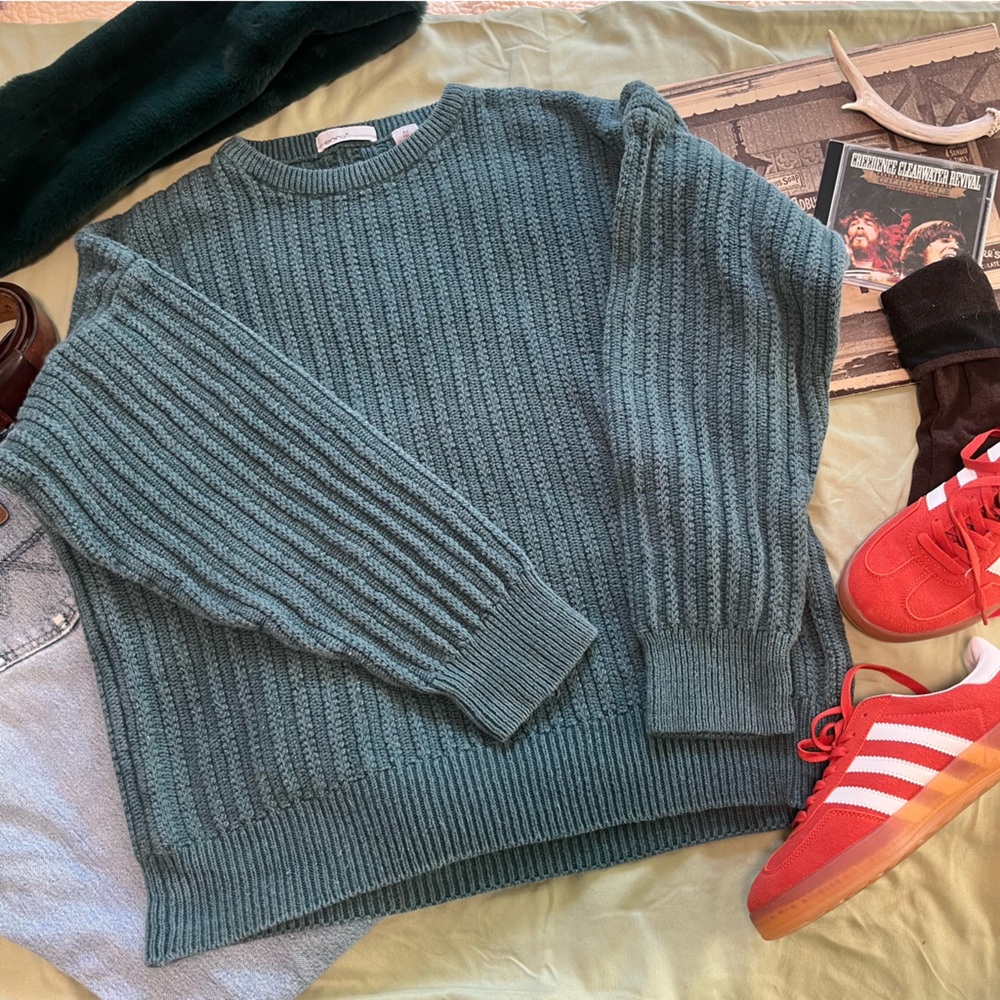 Green Ribbed Knit Sweater